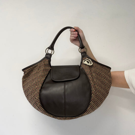 brown and burgundy plaid faux leather shoulder bag