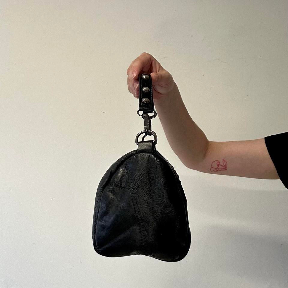black studded faux leather mini hand bag