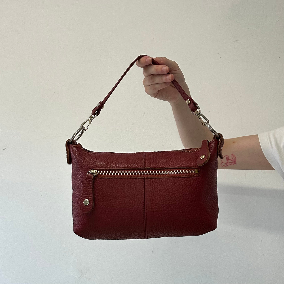 dark red genuine leather mini shoulder bag