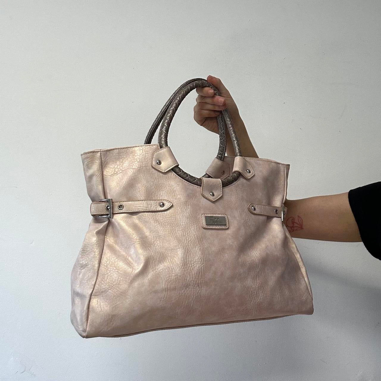 pearly pink faux leather shoulder bag