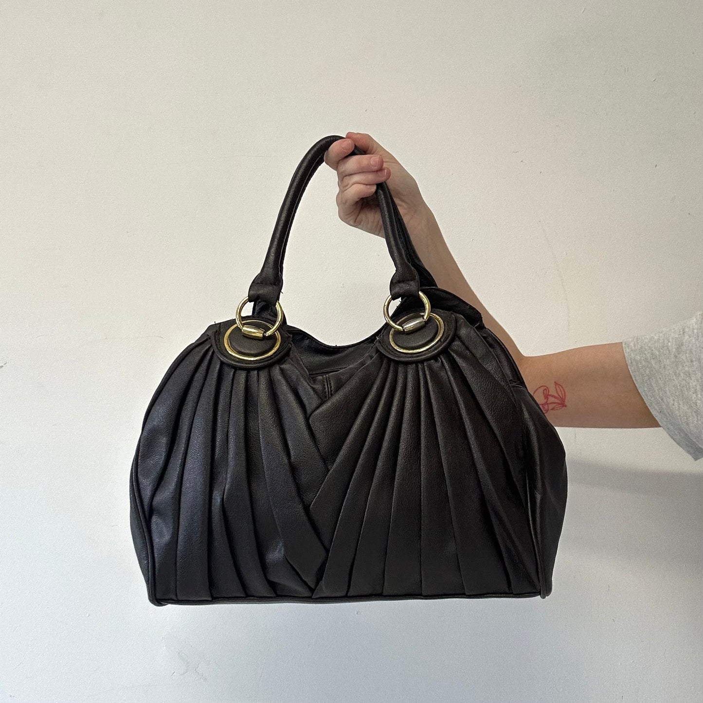 brown pleated faux leather shoulder bag