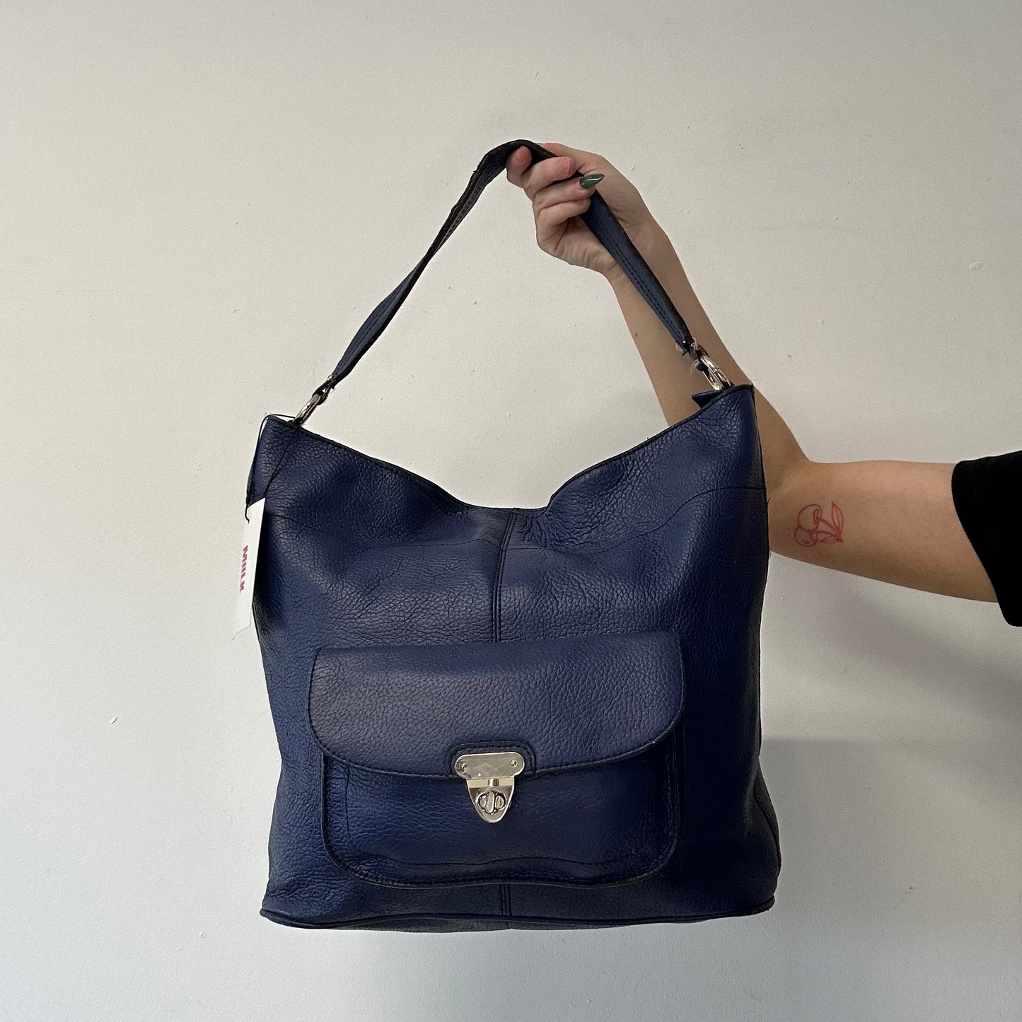 blue genuine leather buckle shoulder bag