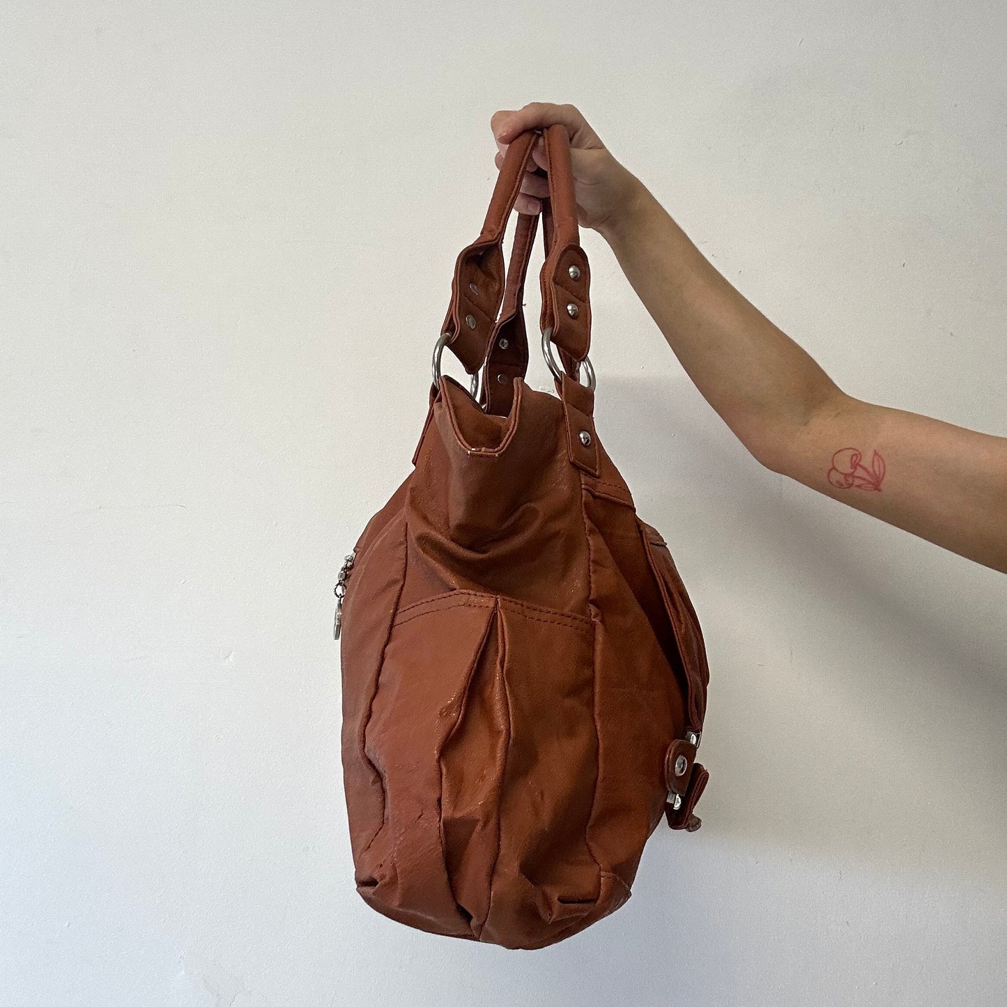 brown buckle faux leather shoulder bag