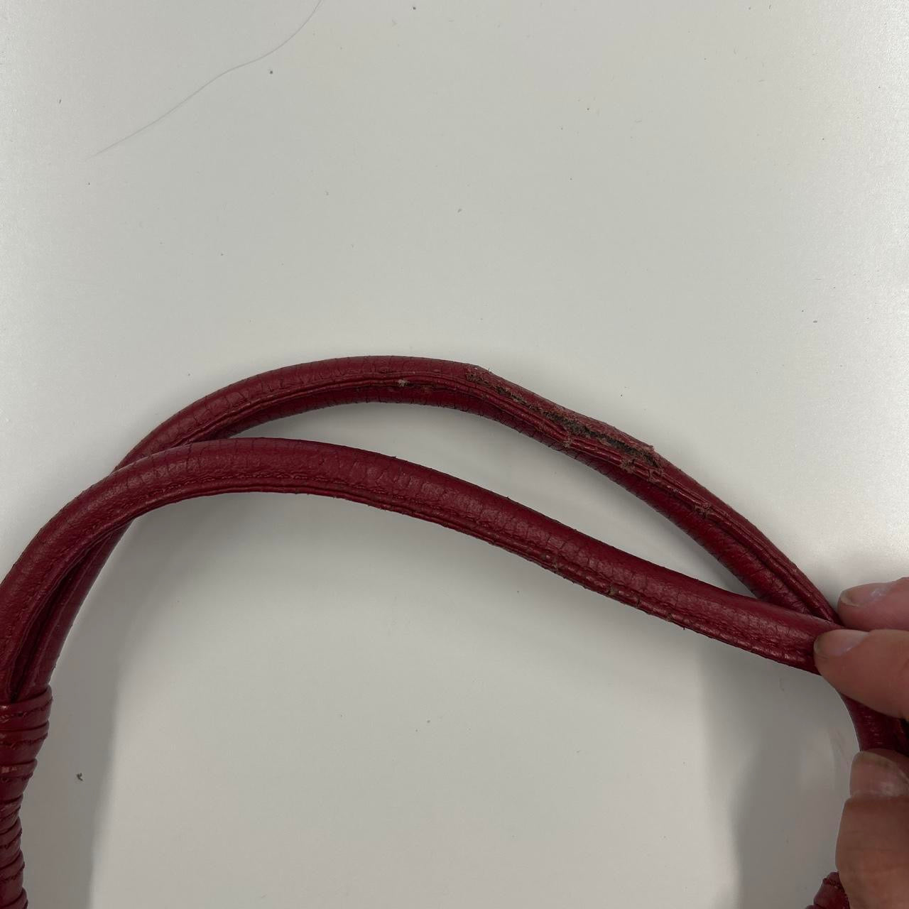 red genuine leather rope handles shoulder bag