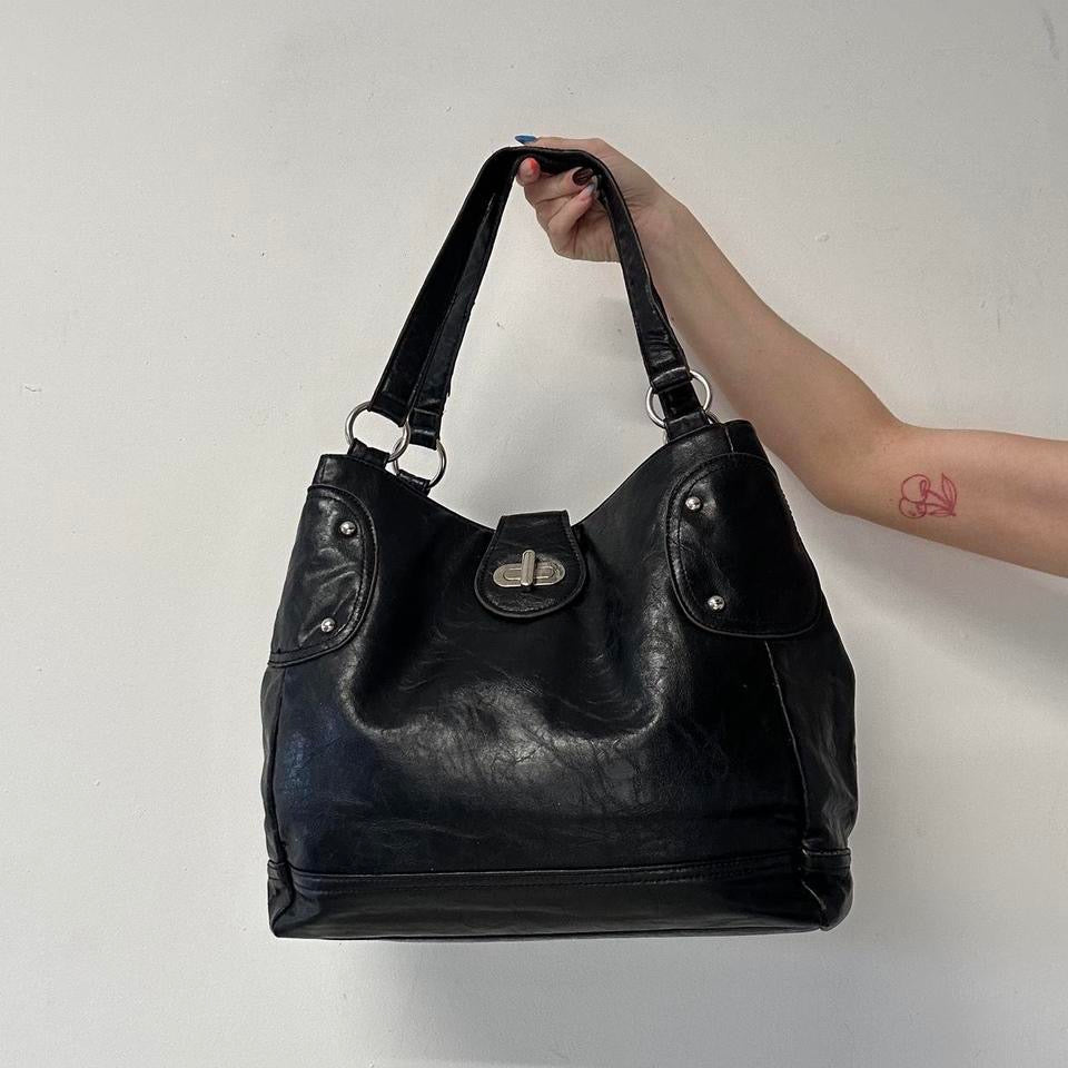 black leather buckle shoulder bag