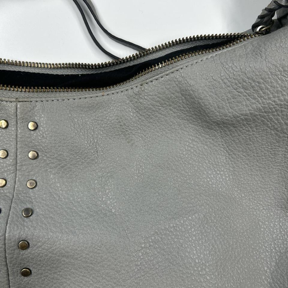grey studded slouchy faux leather shoulder bag