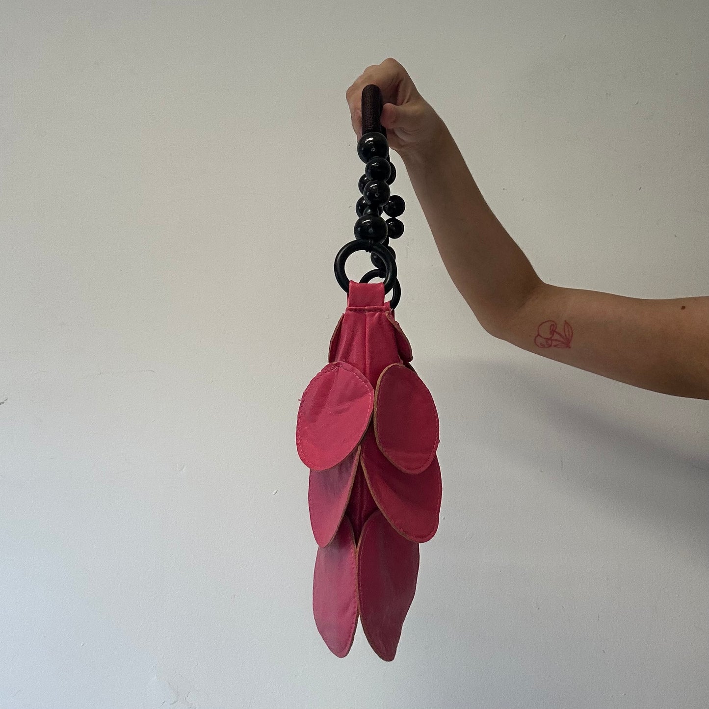 hot pink faux leather disc beaded mini shoulder bag
