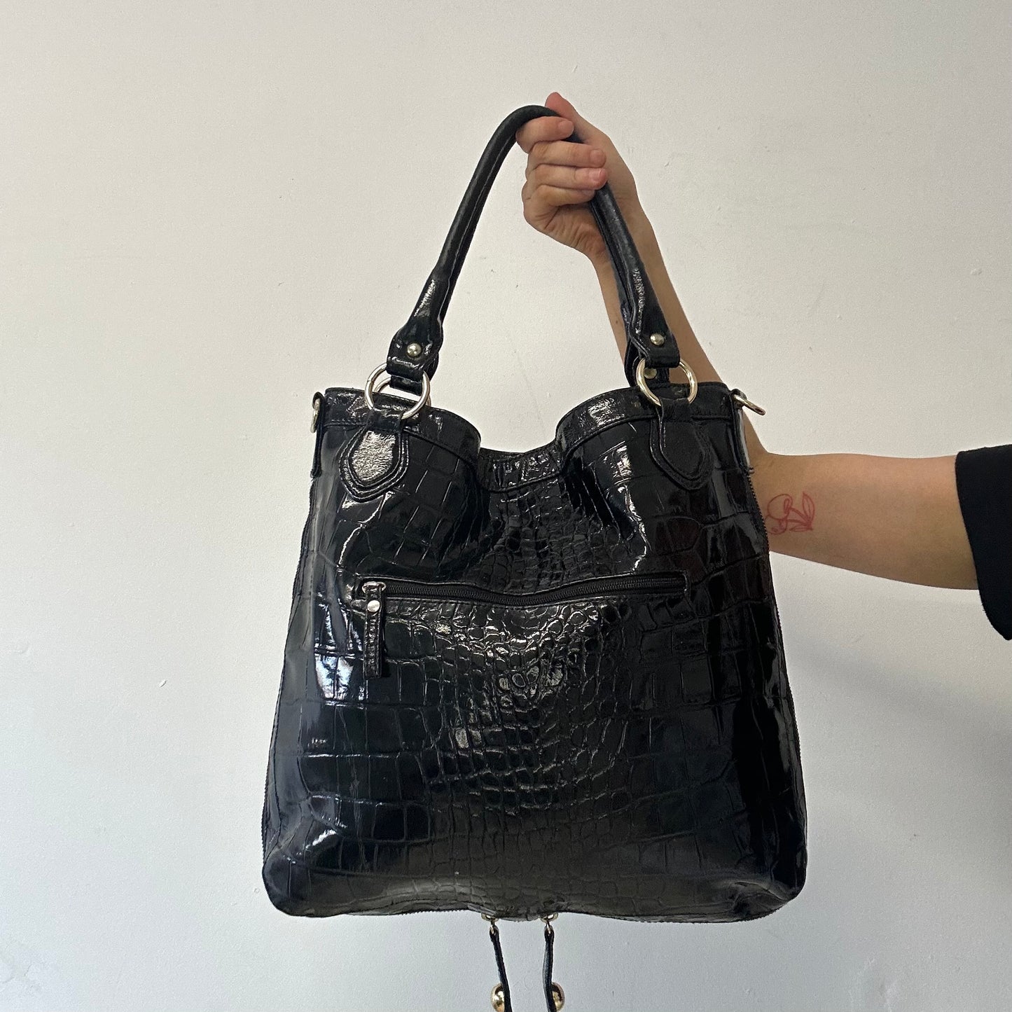 black croc effect faux leather shoulder bag