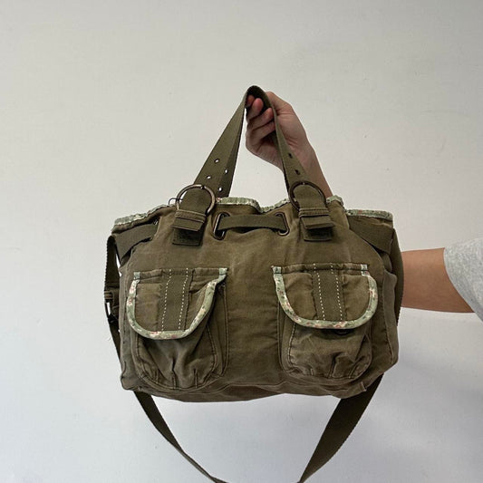 khaki green double pocket cargo  shoulder bag
includes crossbody strap