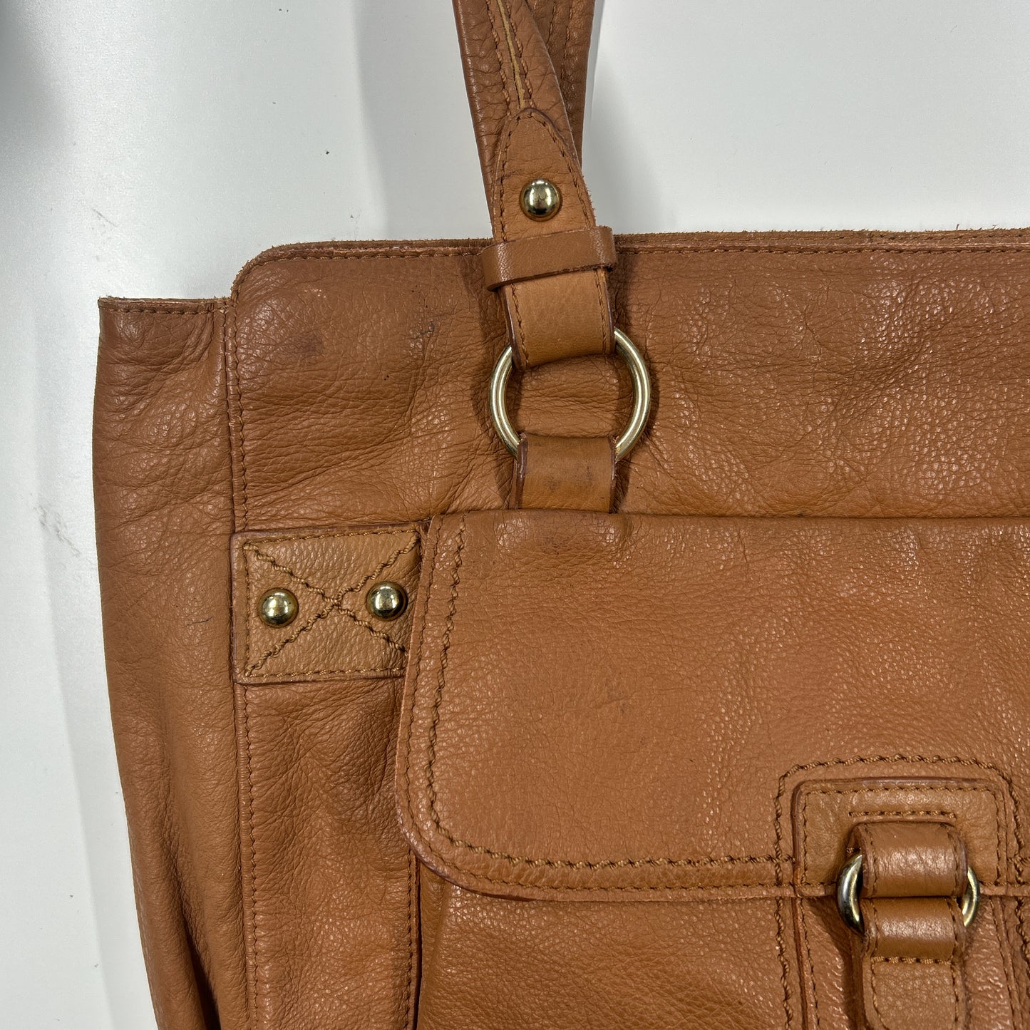 brown buckle leather shoulder bag