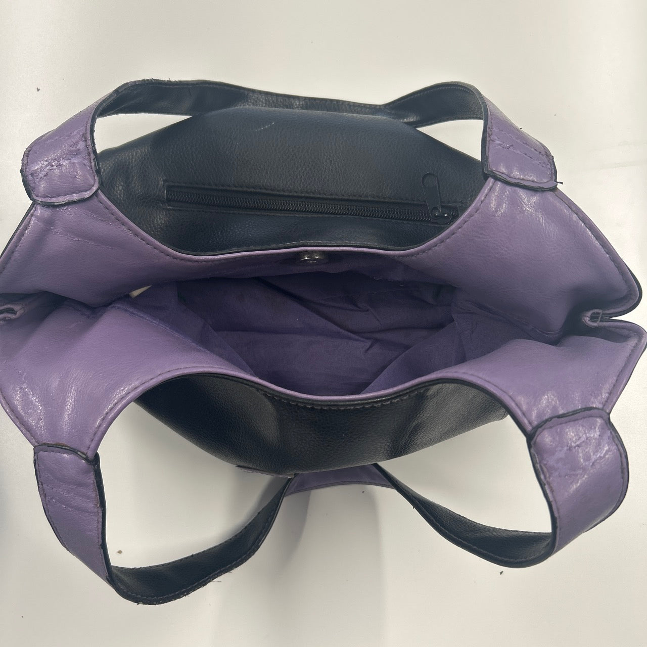 black and purple k faux leather shoulder bag