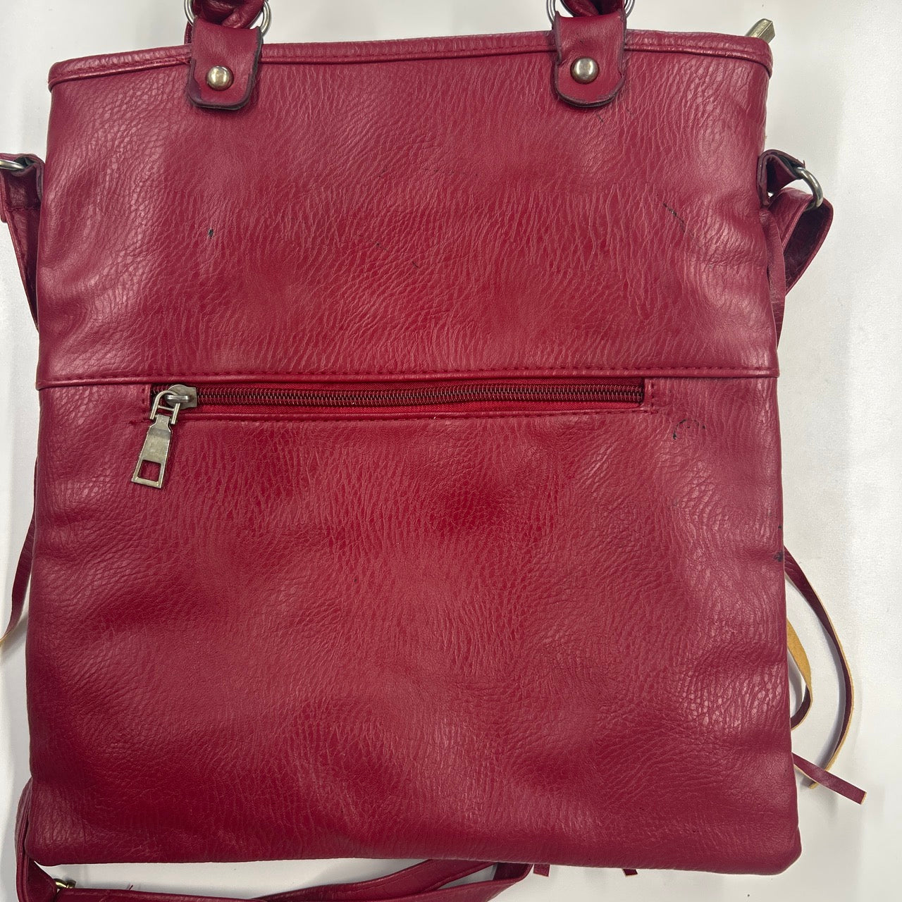 red genuine leather fringe festival shoulder bag