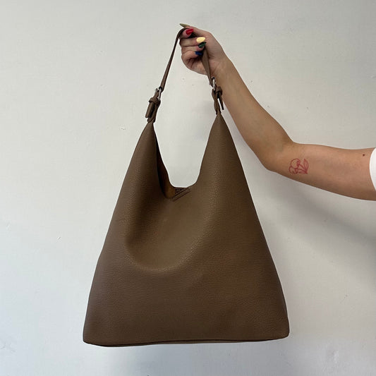 brown faux leather slouchy shoulder bag