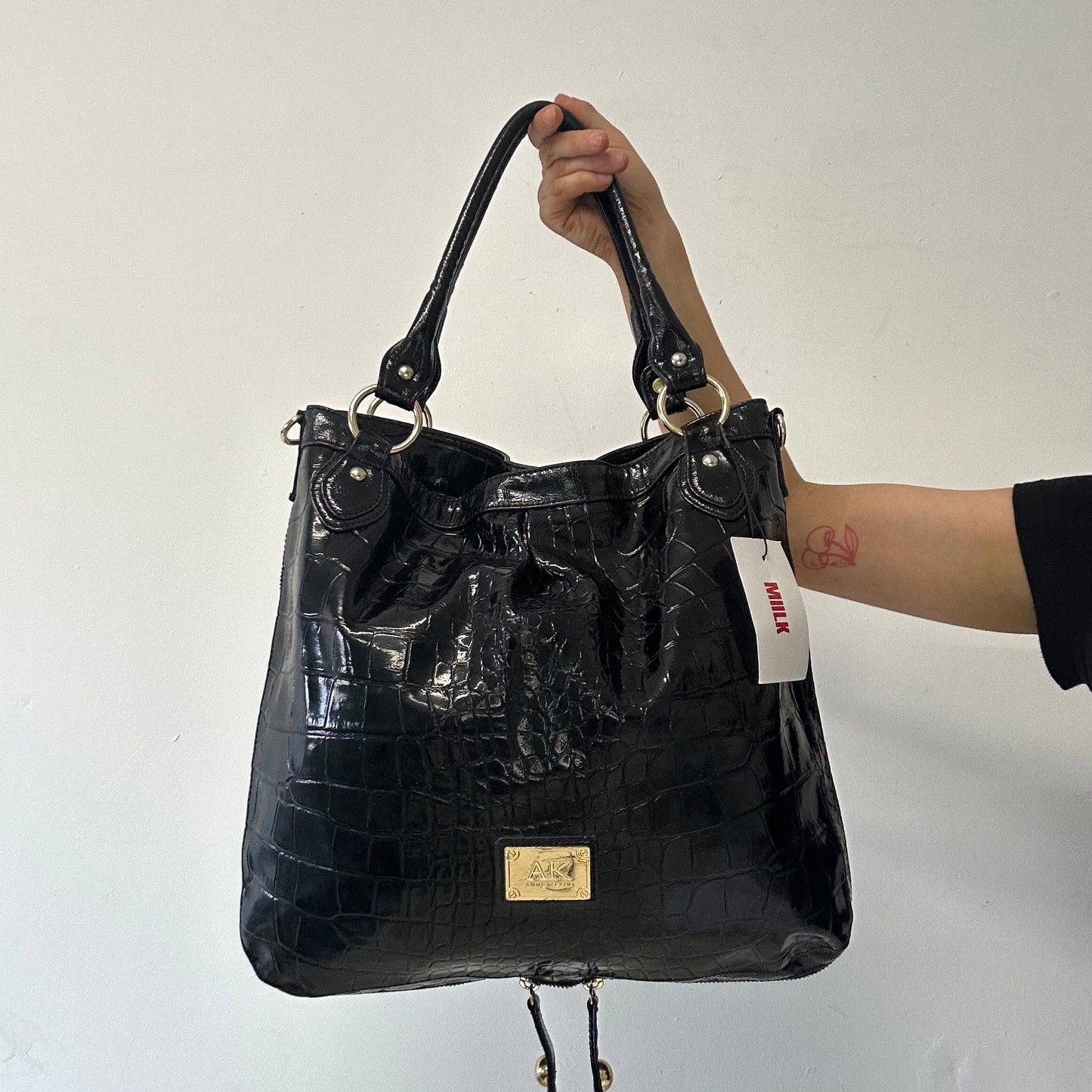 black croc effect faux leather shoulder bag