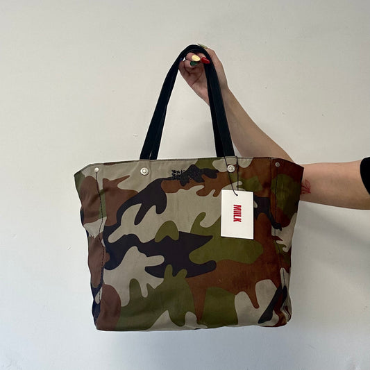 green camouflage george gina and lucy studded canvas shoulder bag