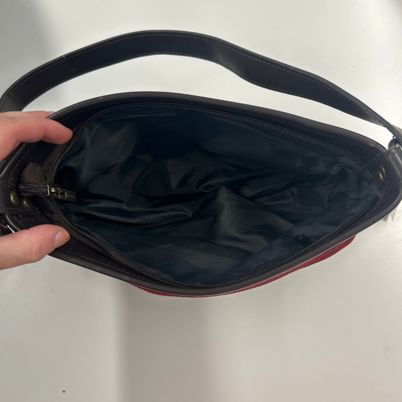 red corduroy faux leather pocket shoulder bag