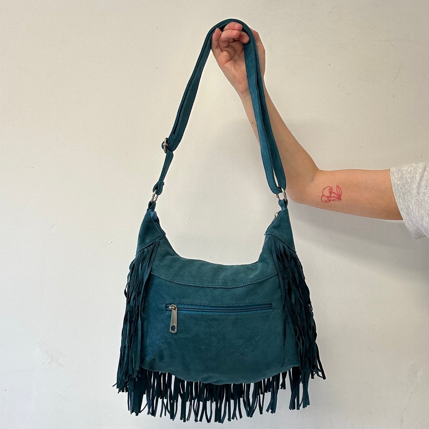 teal blue fringe festival shoulder bag