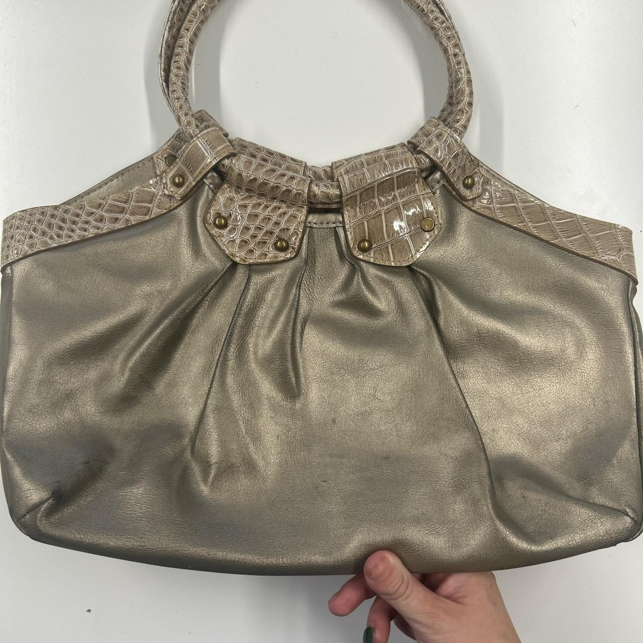 gold faux leather croc effect studded  shoulder bag