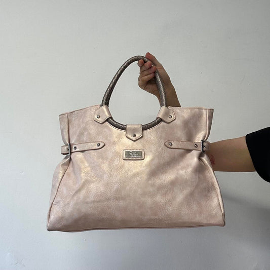 pearly pink faux leather shoulder bag