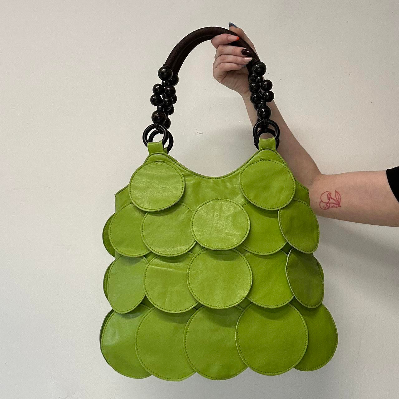 green faux leather disc layered shoulder bag