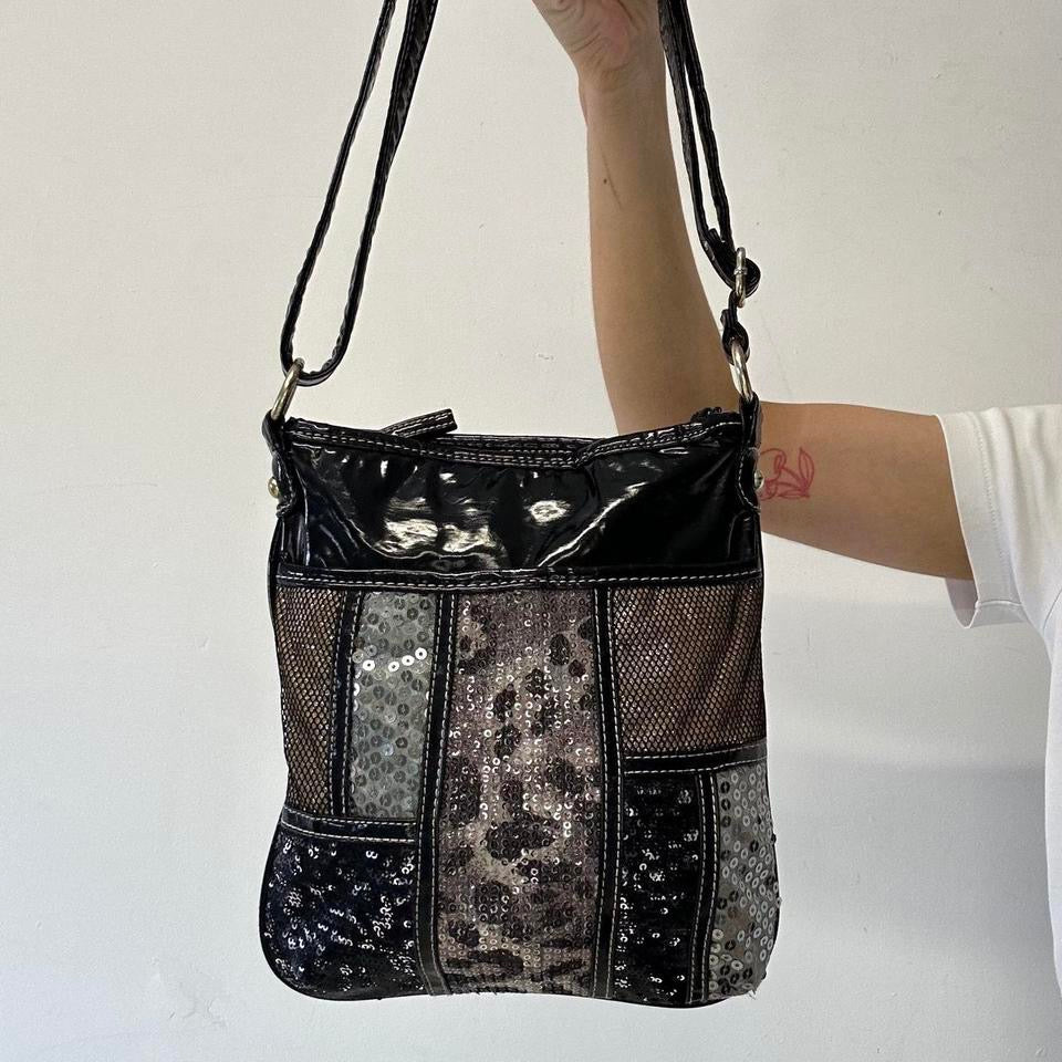 multicoloured sequin patchwork shoulder bag