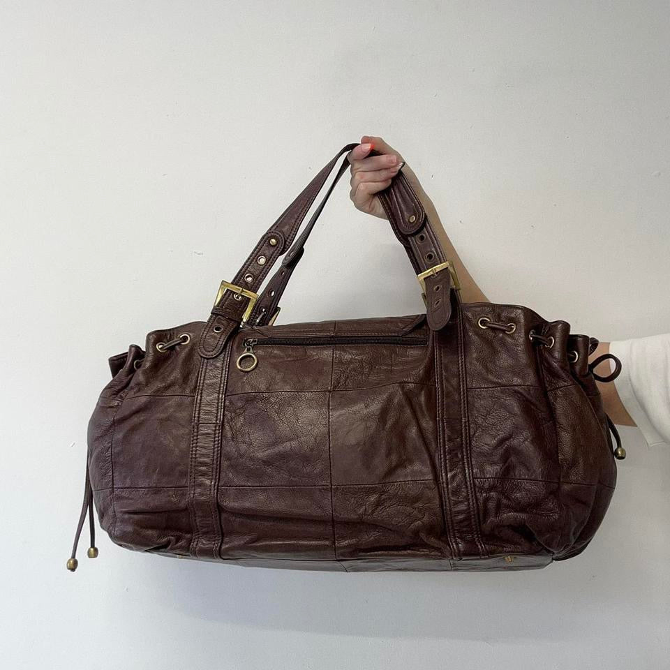 brown large leather buckle shoulder bag