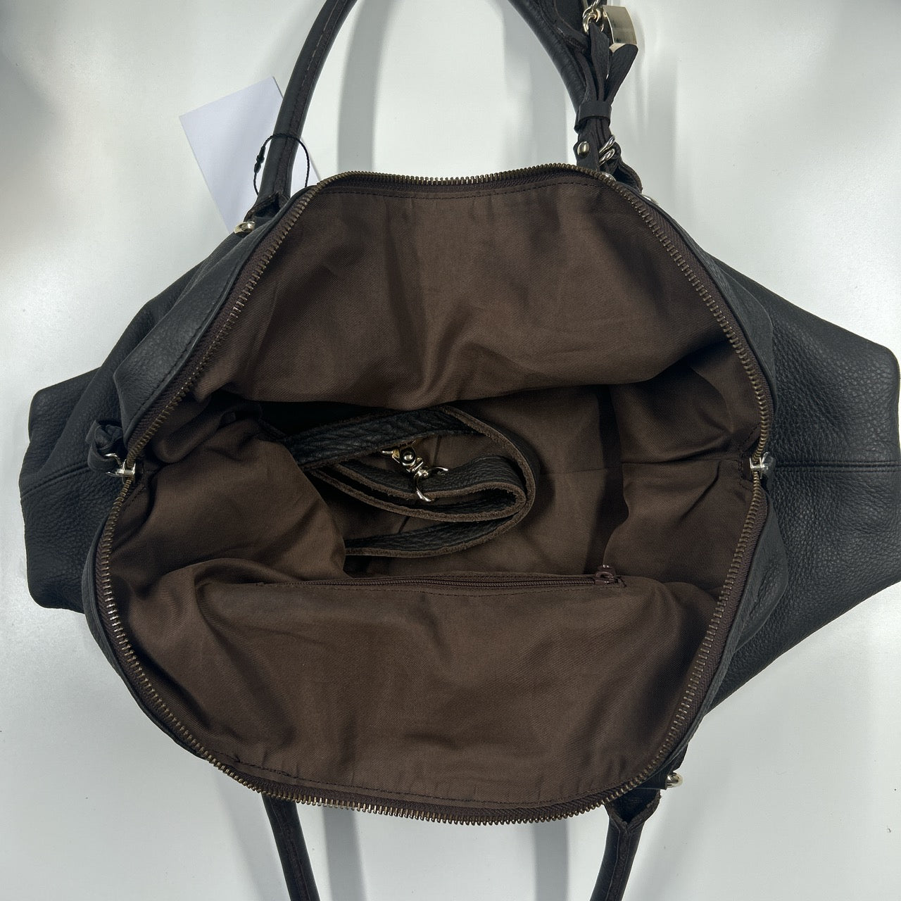brown faux leather double pocket shoulder bag
