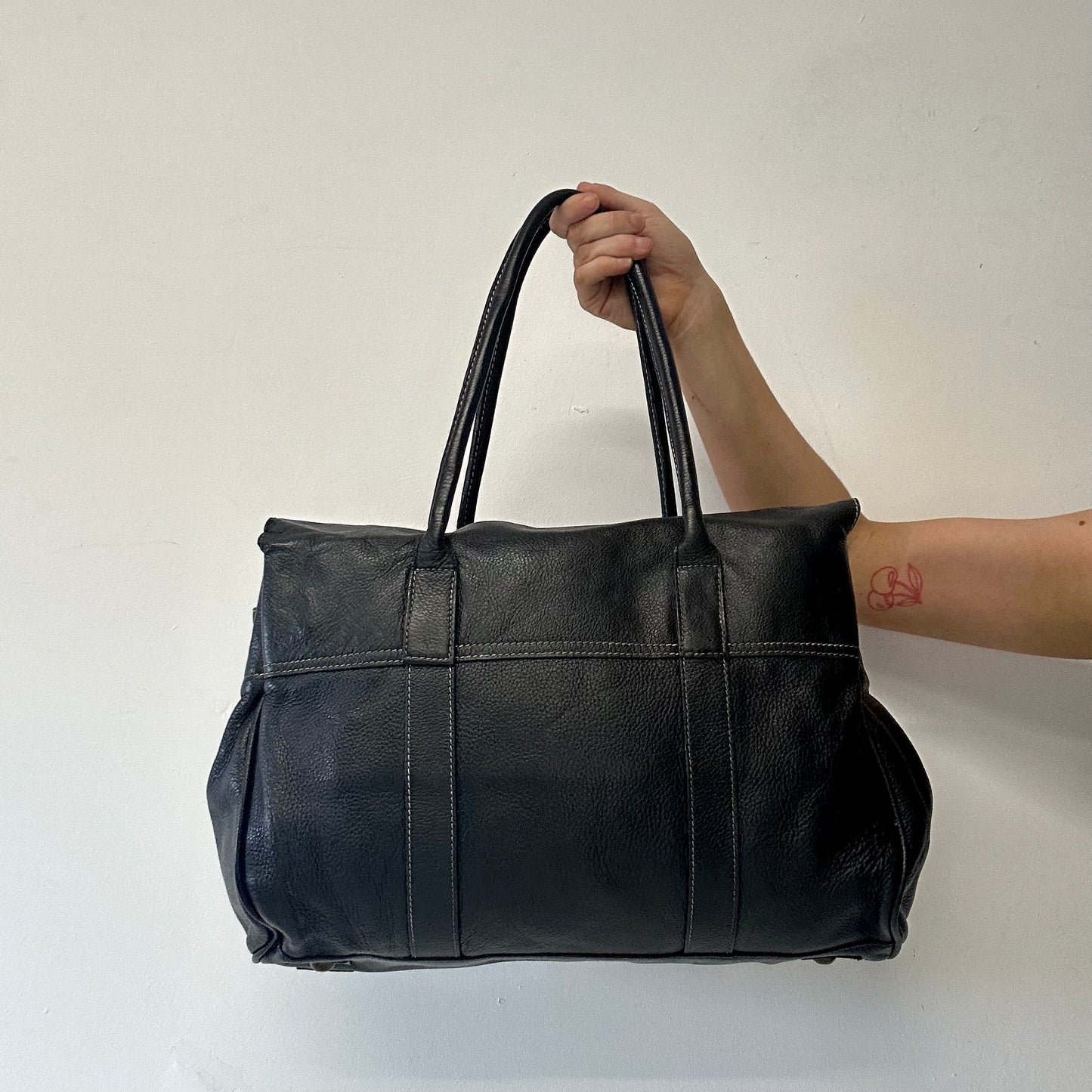 black genuine leather buckle shoulder bag