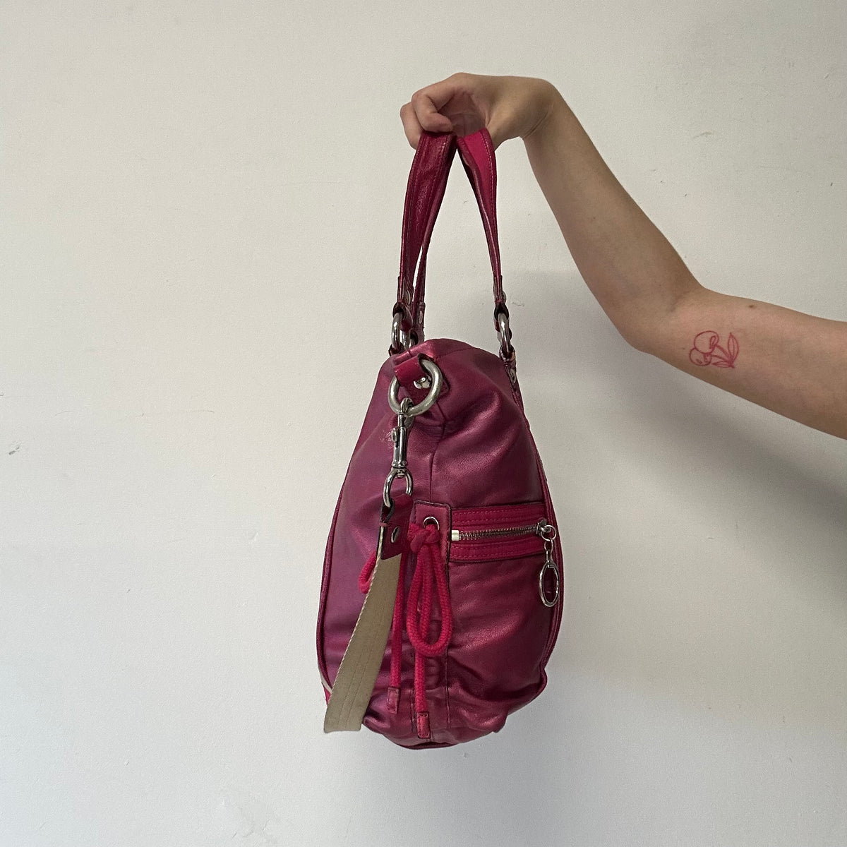 hot pink metallic shoulder bag
