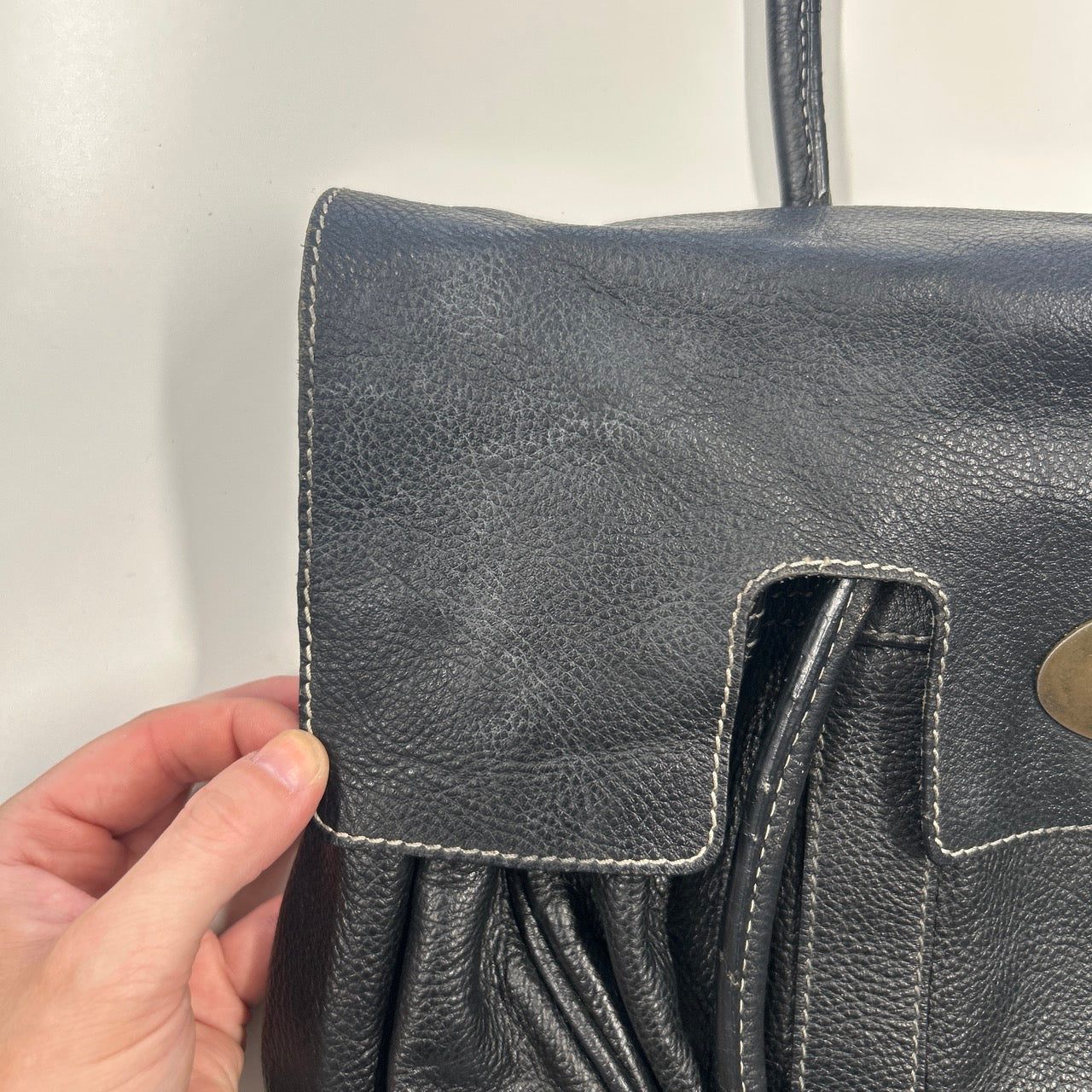 black genuine leather buckle shoulder bag