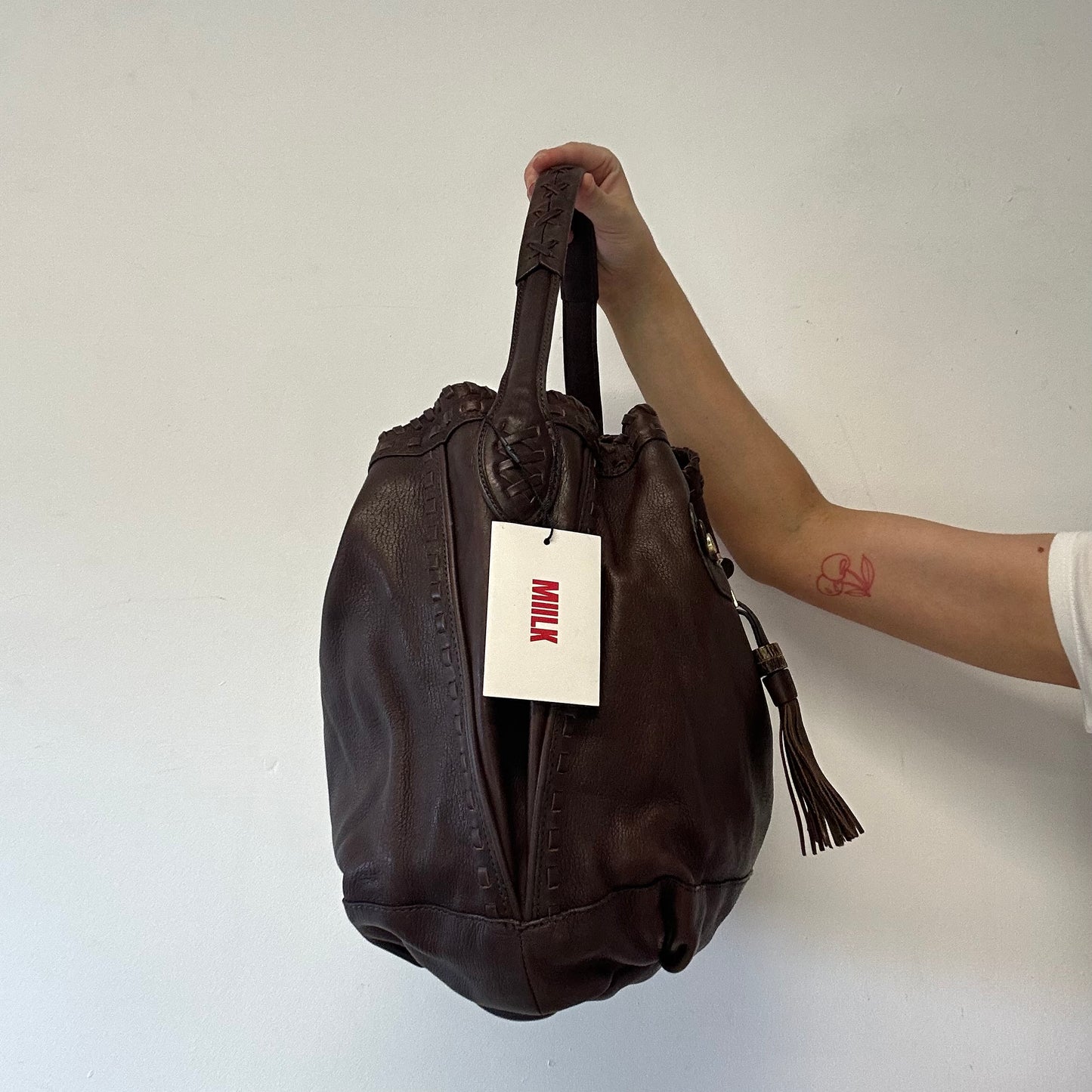 brown slouchy genuine leather shoulder bag