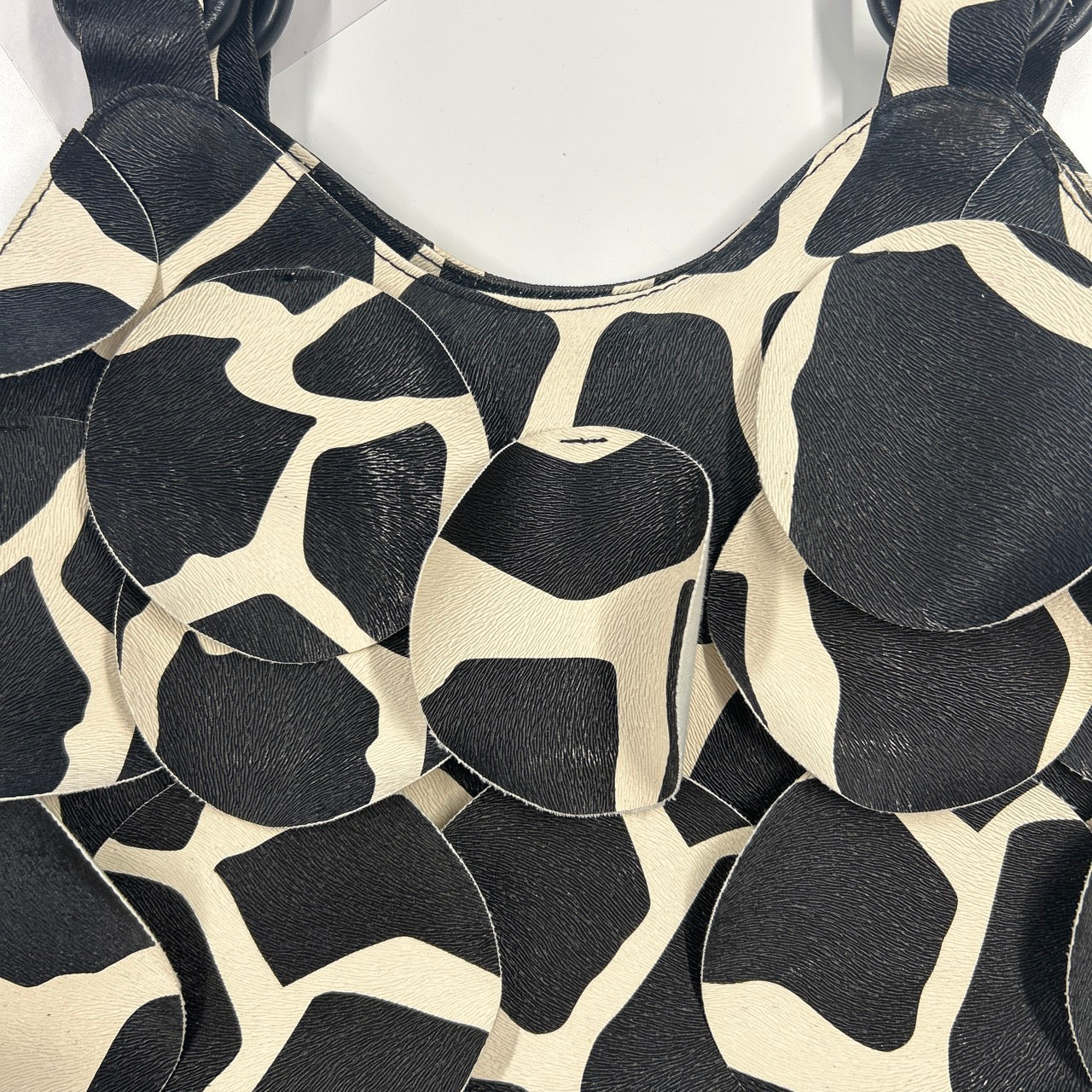 giraffe print faux leather disc beaded shoulder bag