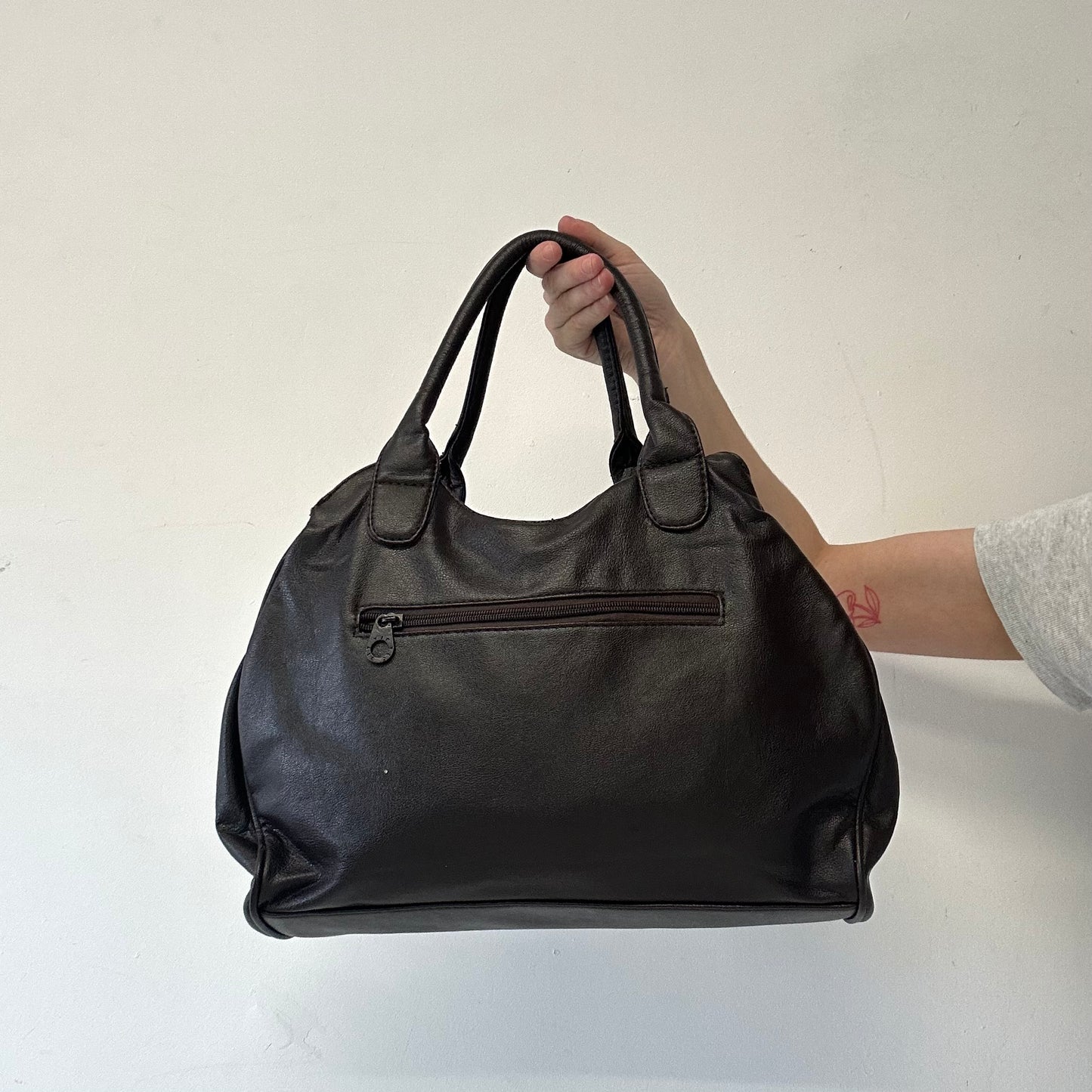 brown pleated faux leather shoulder bag