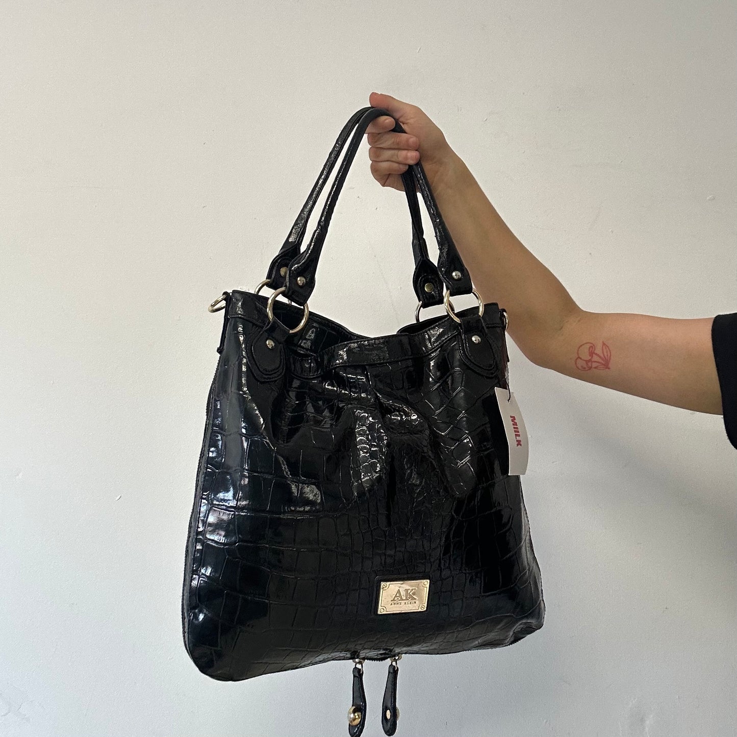 black croc effect faux leather shoulder bag