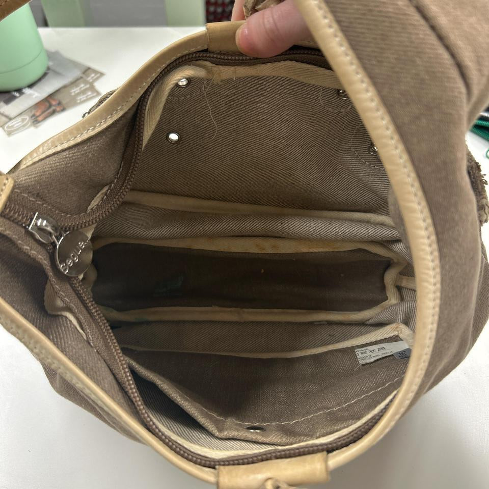 cream and brown chain coin faux shoulder bag