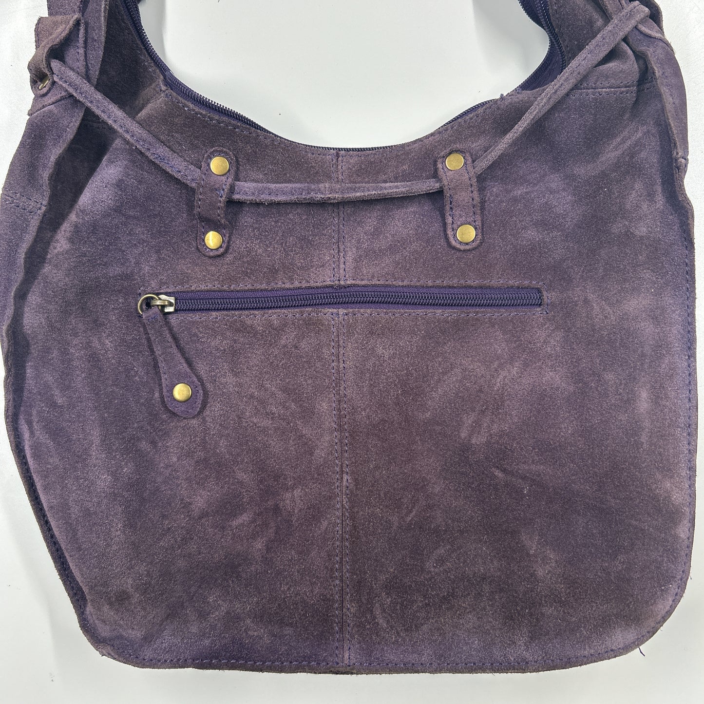 purple suede stitch shoulder bag