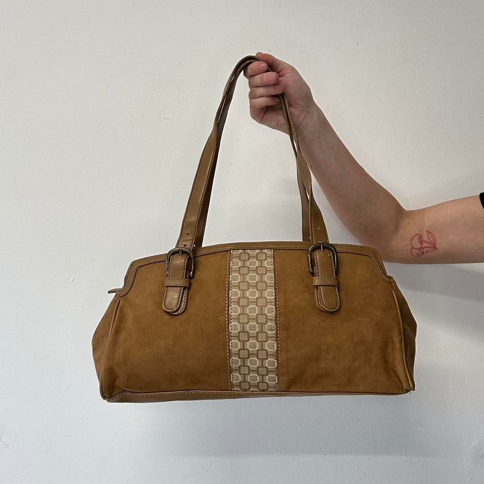 brown faux leather patterned shoulder bag