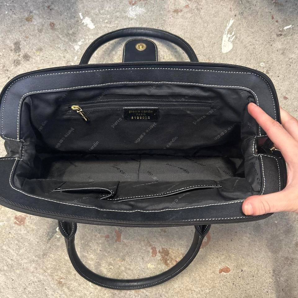 black faux leather padded buckle shoulder bag