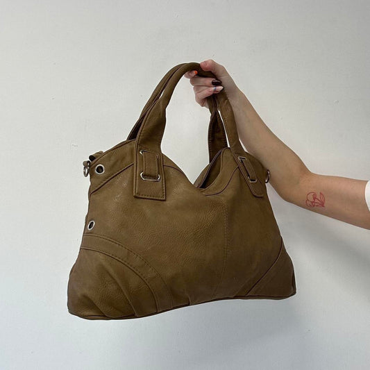 brown faux leather eyelet shoulder bag
