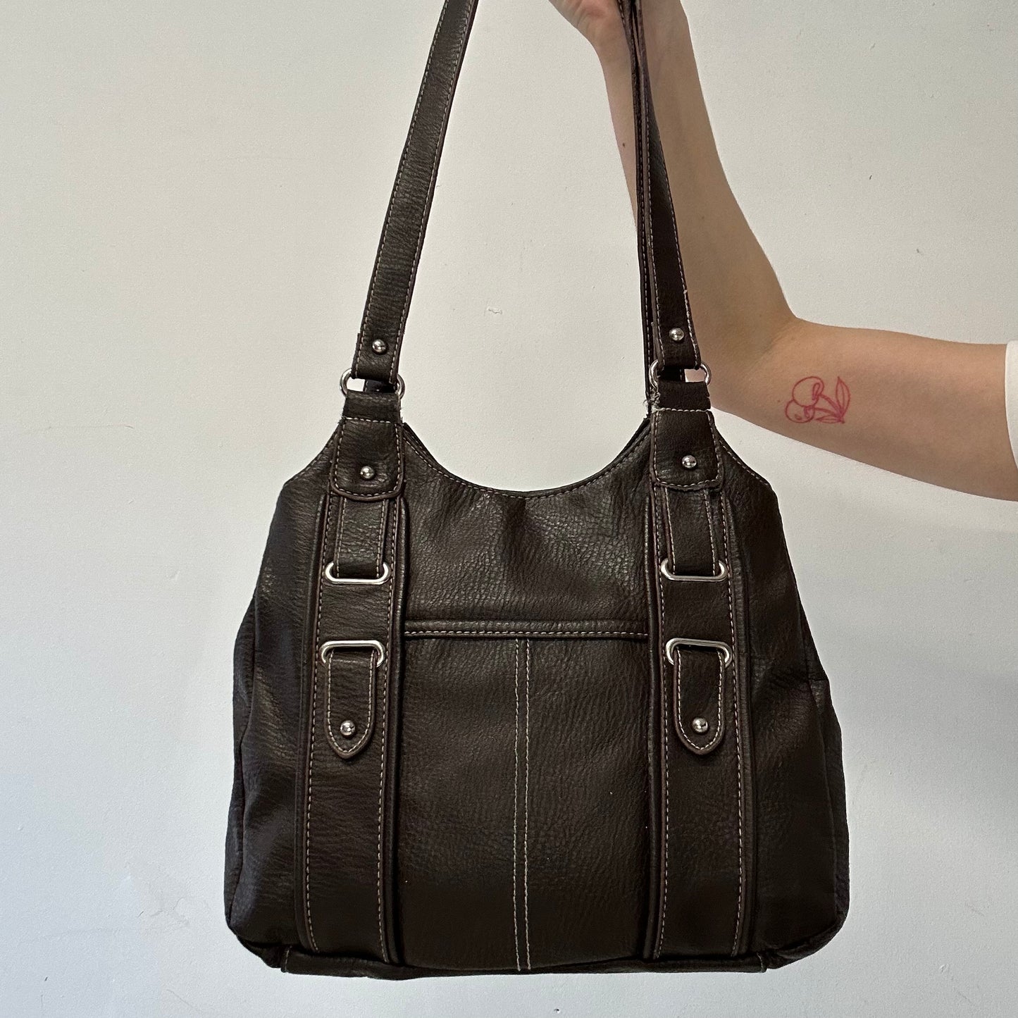 brown faux leather silverware shoulder bag