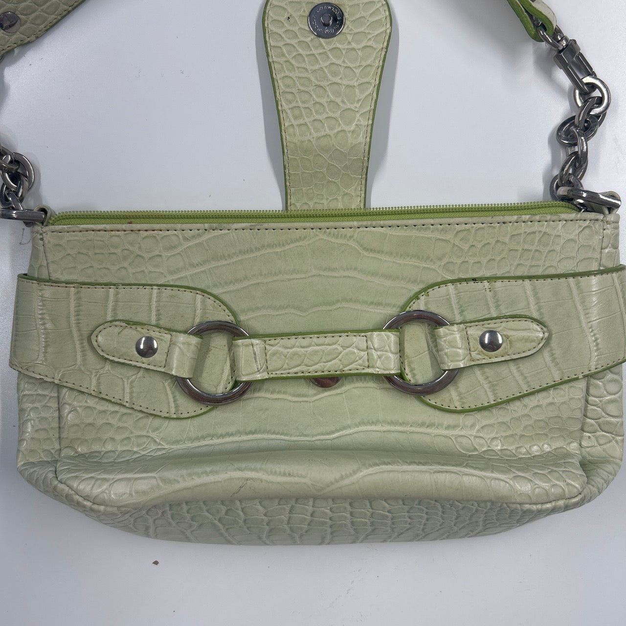 green croc effect faux leather shoulder bag