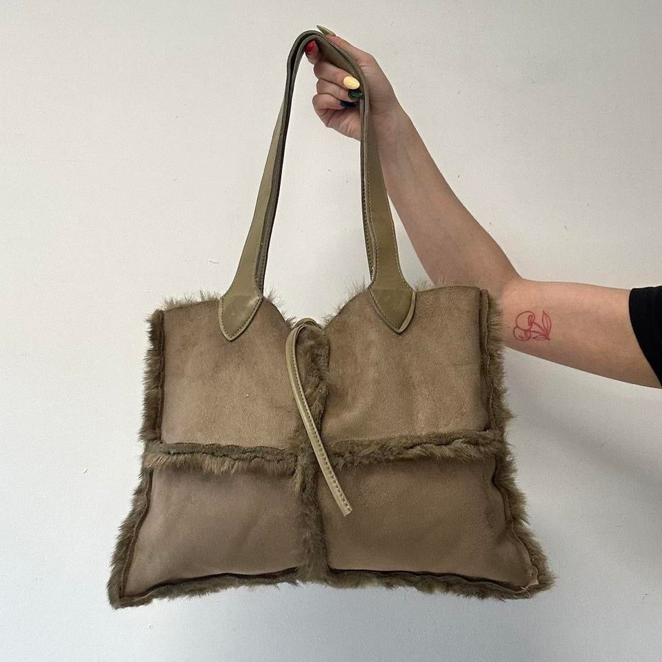 tanned faux fur shoulder bag