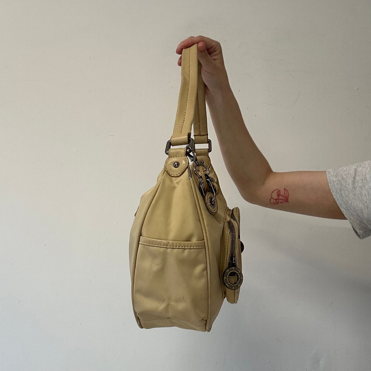 tanned and yellow neon double pocket shoulder bag