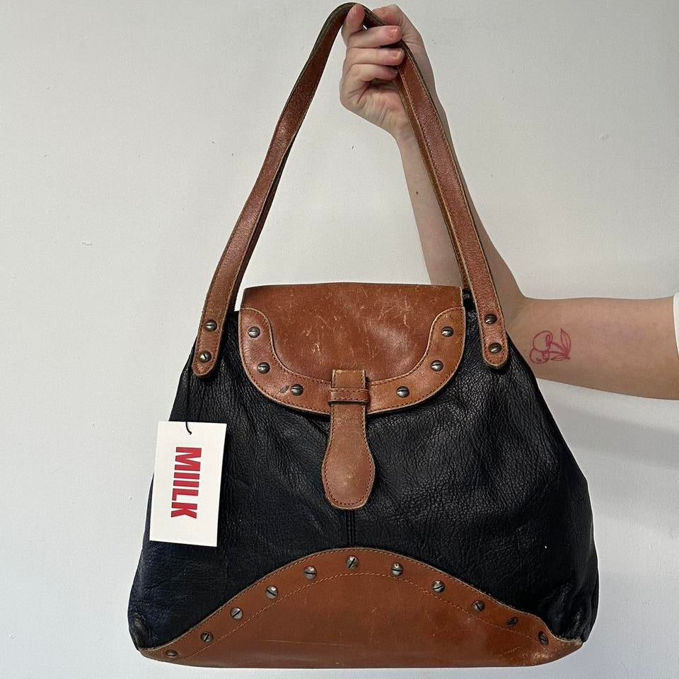 black and brown studded western shoulder bag