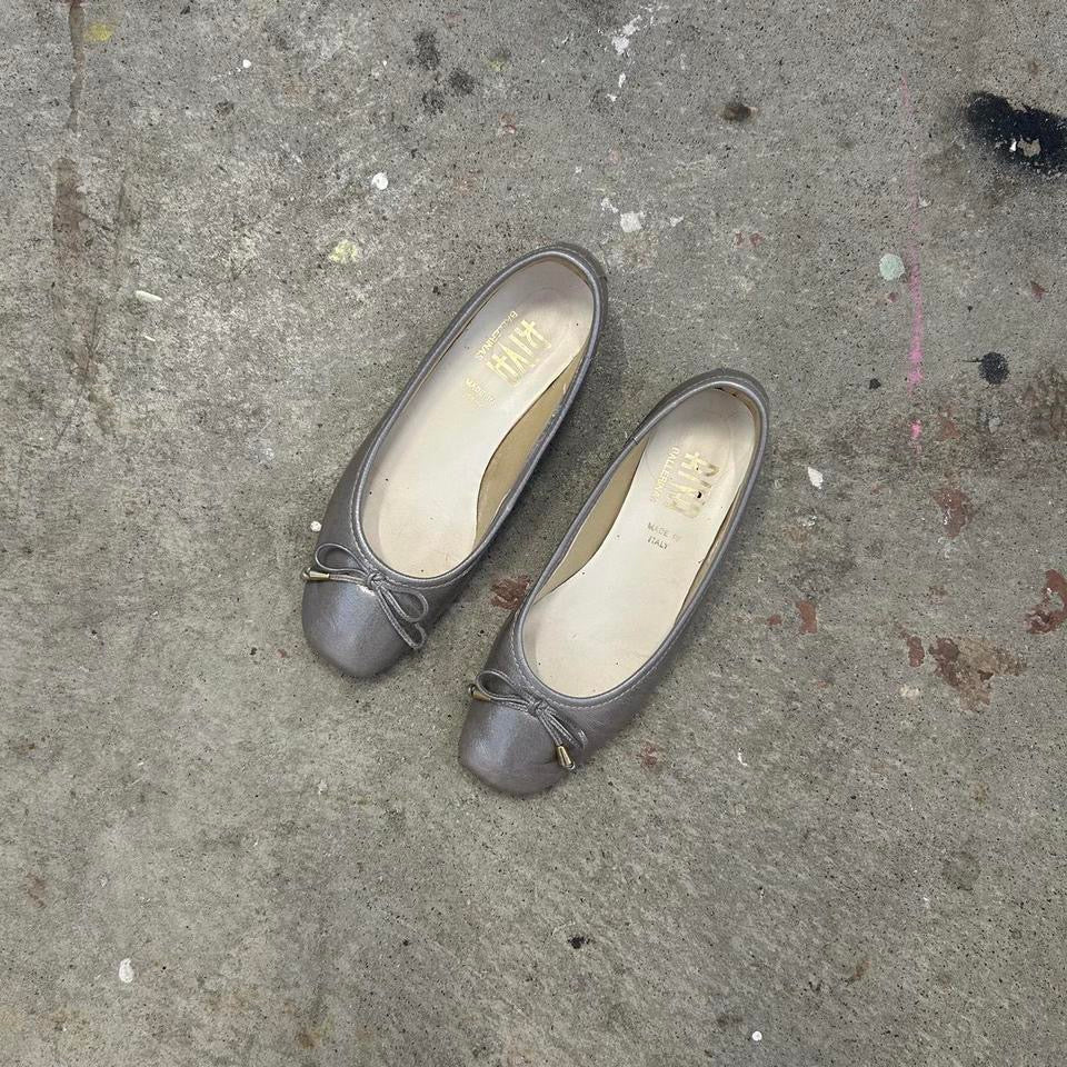 silver metallic ballet flats