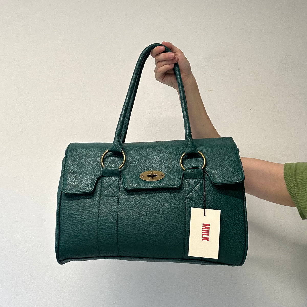 teal green faux leather simple shoulder bag