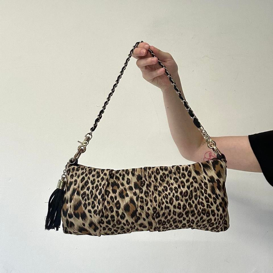 brown leopard print zip shoulder bag