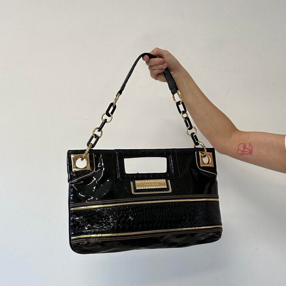 dark green faux leather shoulder clutch bag