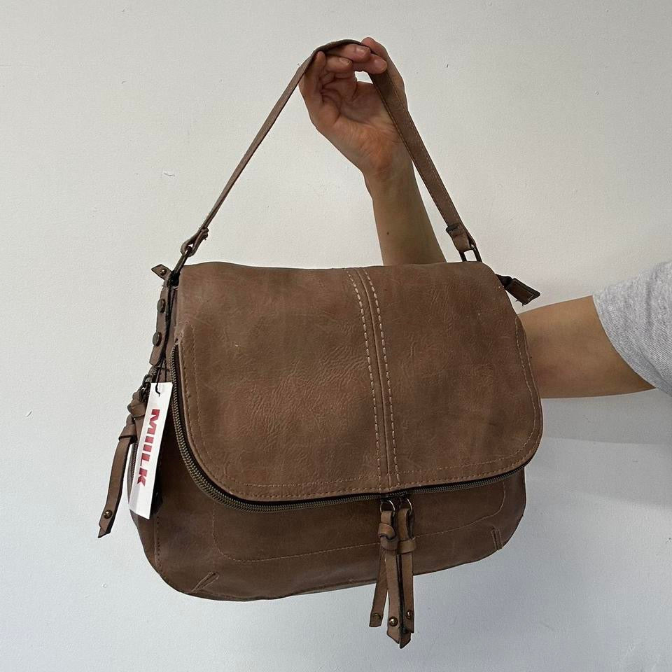 brown faux leather shoulder bag