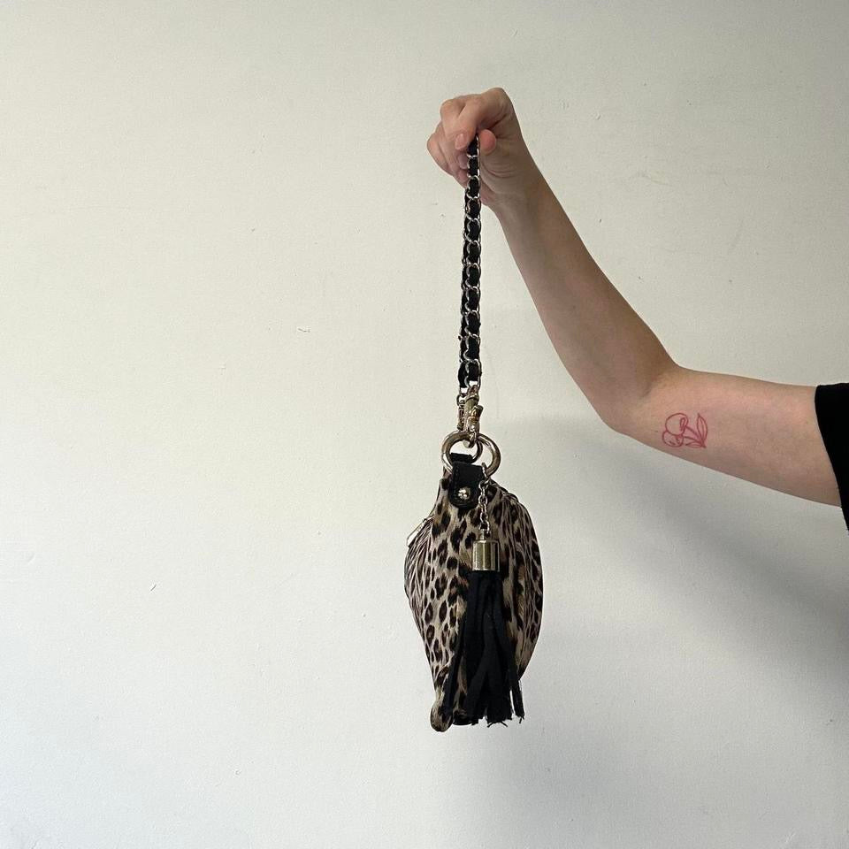 brown leopard print zip shoulder bag